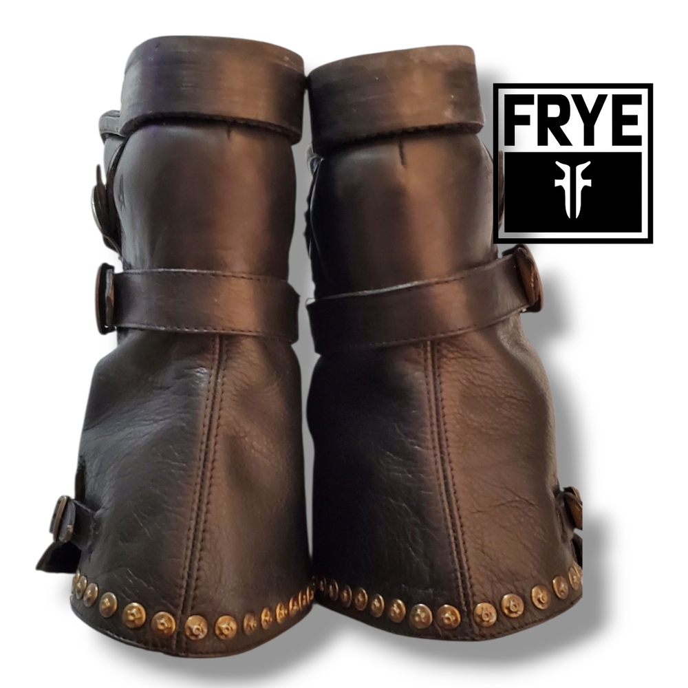 FRYE JENNA Black Leather Studded Ankle Moto Engineer Biker Boots Women's Size 10 - Picture 7 of 12